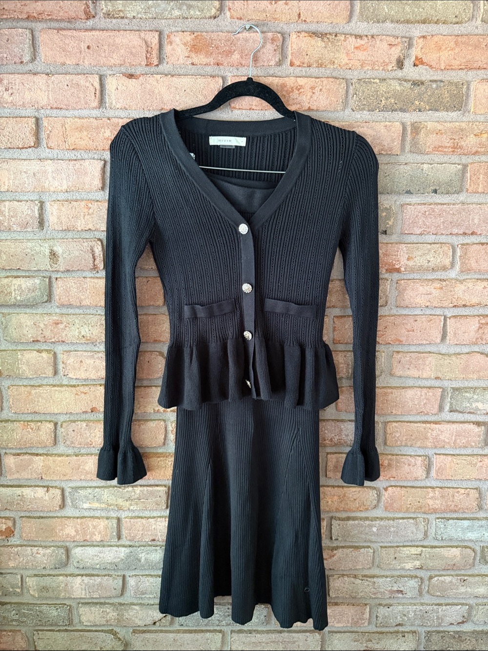 Black Ribbed Peplum Skirt Set - Chelsea & Violet